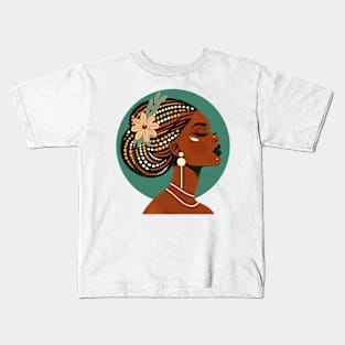 Mid century modern vintage art design of an African woman with braided hair. Kids T-Shirt